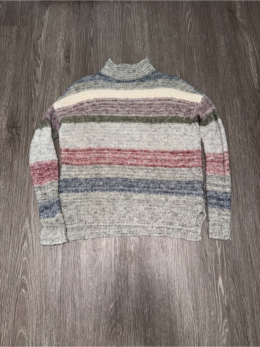 American Eagle Striped Sweater Mock Neck Chunky Knit Pullover Size Medium
